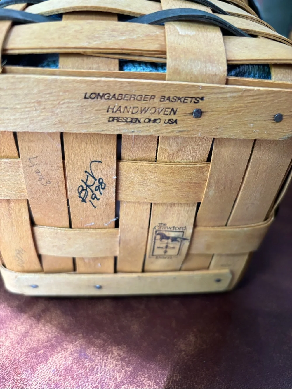 Longaberger 1998 Crawford Barn Raising basket,liner,protector & tie on - Picture 3 of 4